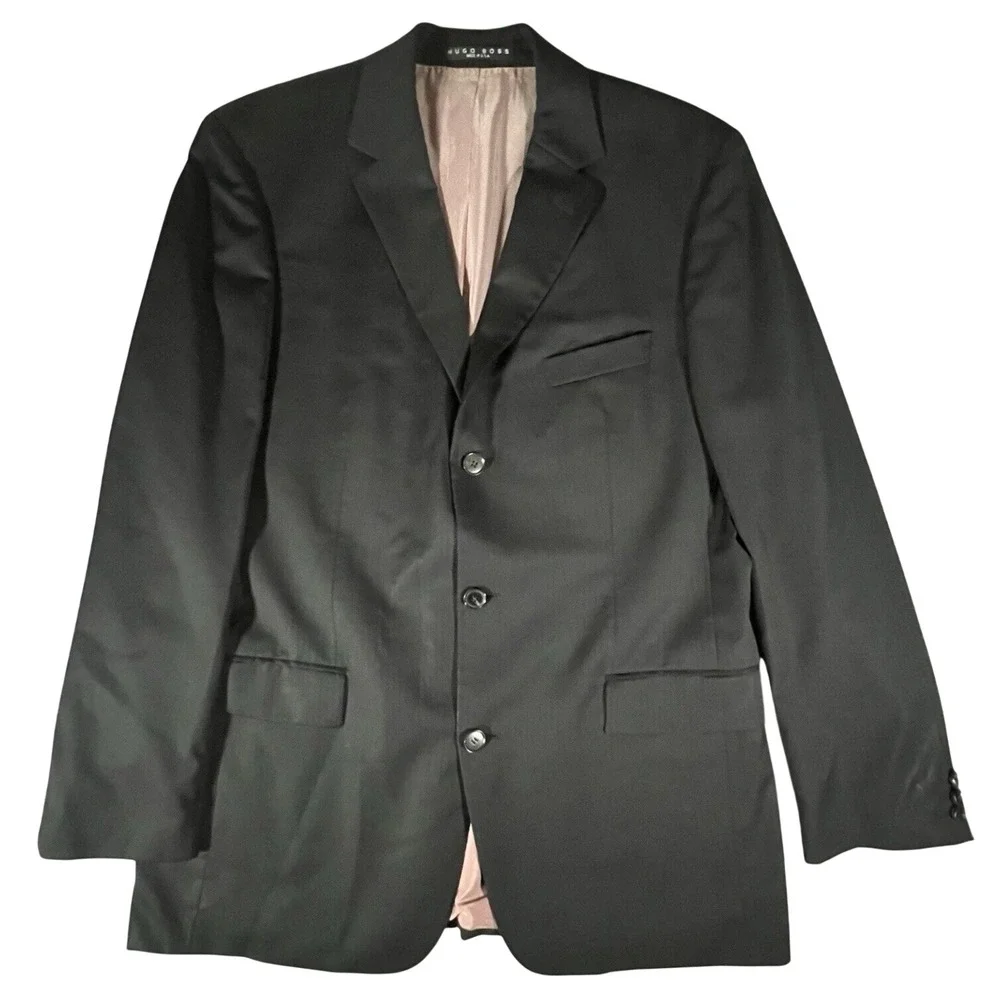 Hugo‎ Boss Scorsese Movie Suit Mens 42L Black 3-Button Wool Blend Made in USA